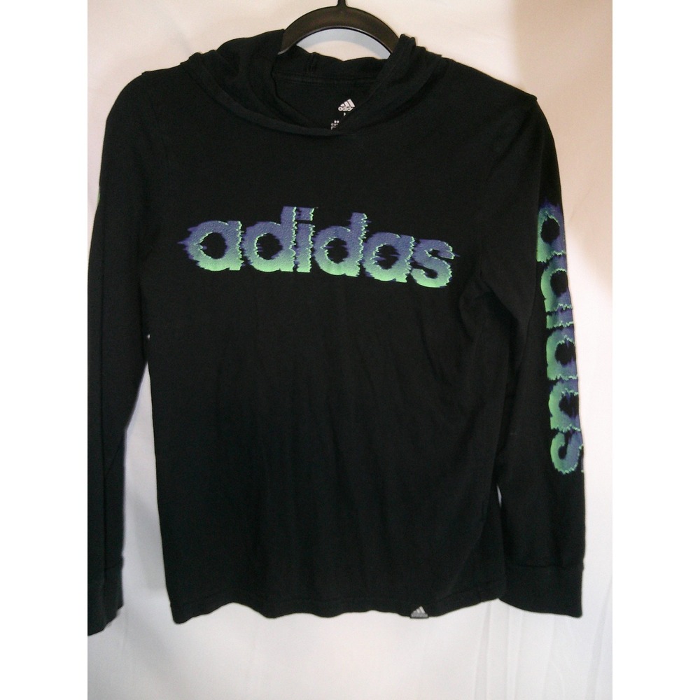 Adidas Kids Hoodie Long‎ Sleeve Tshirt Black Logo Top Youth Medium 10/12